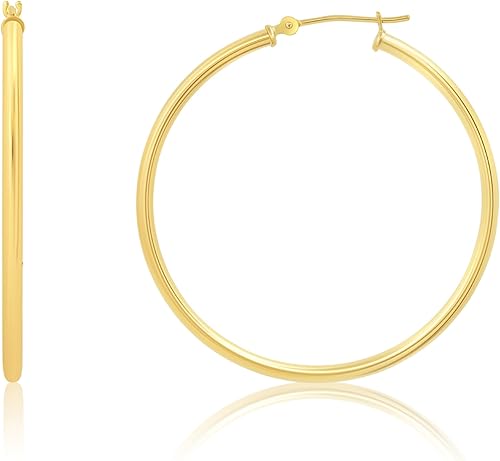 Aretes de aro de oro macizo de 14 quilates para mujer, aretes de aro de oro amarillo o blanco de 14 quilates, aretes de oro real de 14 quilates con