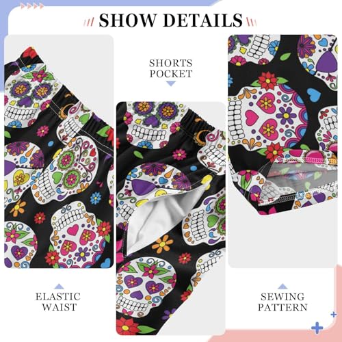 ZZXXB Mexican Skull Print Boys Long Pants Soft Trousers Elastic Waist Kids Lounge Bottoms with Pockets S-XL4