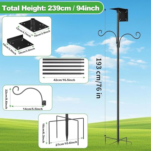 Soporte de poste para pajarera con altura ajustable y base resistente para plantas 6