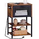 LEBOAHOUS Nightstand with Charging Station and USB Port, 3 Tier Industrial Night Stand, Bedside Tabl