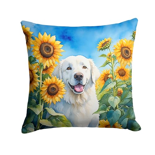 Caroline's Treasures in Sunflowers Throw Pillow, 18Hx18W, Kuvasz 6108