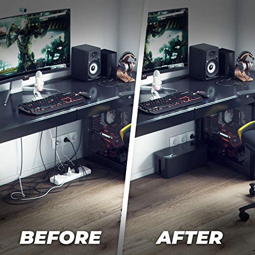 Cable Management Box, Cord Organizer To Hide Power Strip, Extension Cord, Surge Protector | Cord Hider Safe Box For Desk Organizers, Gaming Pc, Computer, Tv | White, Black Edition By Tokye® Xxl Value #TOP5