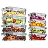 Vtopmart Set de 8 Meal Prep Containers, Tupper Cristal Hermetico (997ML & 355 ML), Fiambrera Cristal, Libres de BPA, Apilables, Resistentes Al calor, para Refrigeración, Camping