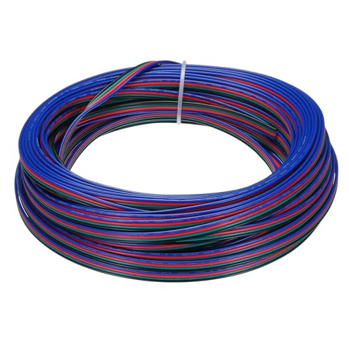 sourcing map 22 AWG Flat Ribbon Wire, LED Extension Cable 4 Pin, 66Ft/20M Long 1.7mm Dia 4 Color Stranded Tinned Copper 22 Gauge 300V for Model Plane, Model Car, Electric Appliance