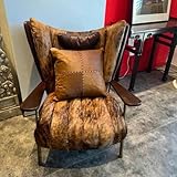 interoknack Sillón de ocio retro americano vintage, silla de salón de lujo de piel de vaca y nogal con marco de latón, personalizable