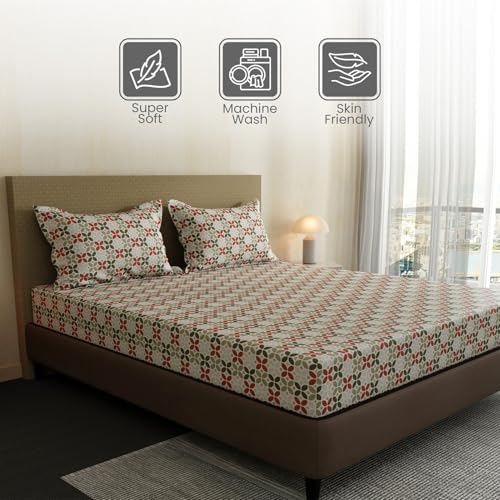 Image of Layers 100% Cotton Bedsheet for Double Size Bed | Lumina Floret Collection | 144 TC Soft & Breathable | Printed with 2 Pillow Covers | Wrinkle Free & Colorfast | 3 Piece Bedding Set - Multicolor