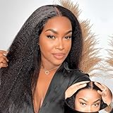 VIVIBABI Hair Lace Front Wigs Human Hair Kinky Straight 6x4 Wear & Go Glueless Wigs Natural Hairline Pre Cut Lace Closure Wigs Human Hair 180% Density for Women Natural Black 20Inch