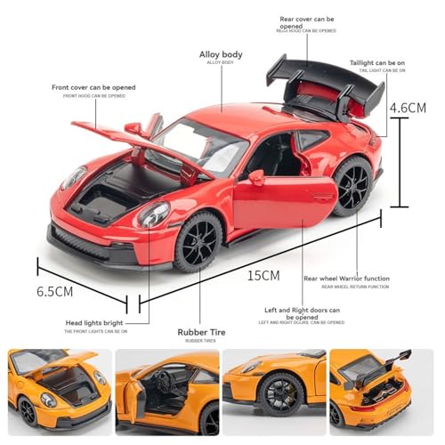 Image of 1 /32 Porche 911 GT3 RS Sport Model Luxury Car Toy Metal Pull Back Diecast Car with Openable Door and Sound Light, Gifts Toys for Kids【 Red 】