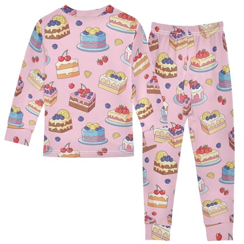 Pajama Sets Long Sleeve Cake Fruits Pattern Soft Comfy Sleepwear 2 Piece PJS 3-8T3