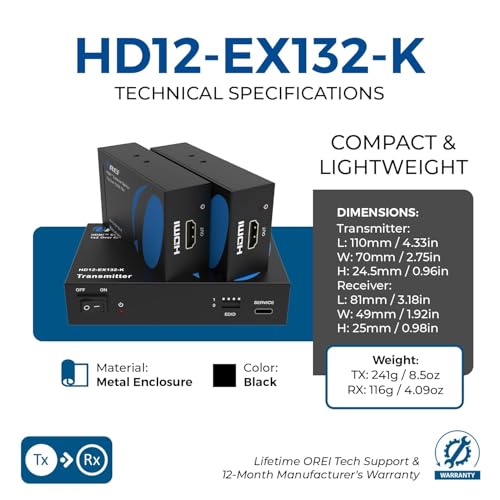 Divisor Extensor HDMI 1x2 OREI con cable CAT6 sin comprimir y loop out para dos pantallas 6