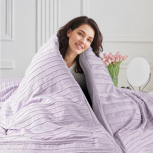 Image of NEXHOME PRO Duvet Cover Full,3 Pieces Boho Tufted Duvet Cover Set, Soft and Lightweight 100% Washed Microfiber Comforter Cover Set for All Season(Lavender,80 x 90)-No Comforter