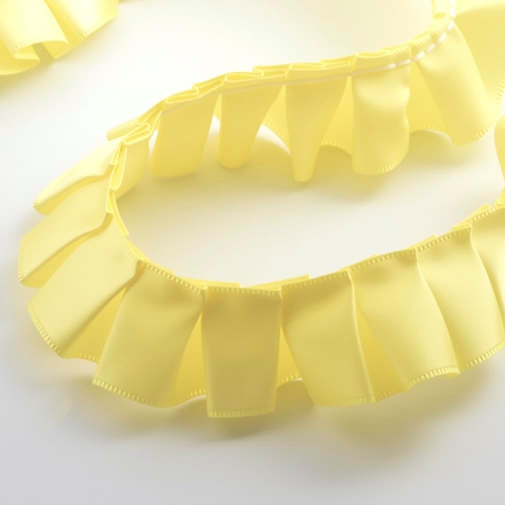 10 Yards Satin Ruffle Trim Fabric Trims 1 inch Wide Ruffle Stretch Elastic Edging Trim Pleated Fabric Lace Ribbon for DIY Dress Headwear Decoration and Gift (Yellow)