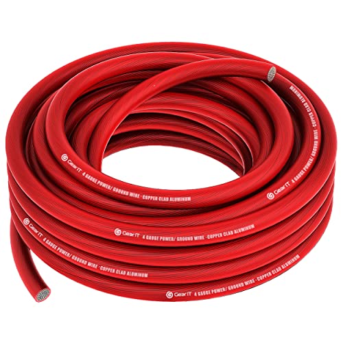 battery cable car - GearIT 4 Gauge Wire (25ft - Red Translucent) Copper Clad Aluminum CCA - Primary Automotive Wire Power/Ground, Battery Cable, Car Audio Speaker, RV Trailer, Amp, Electrical 4ga AWG 25 Feet