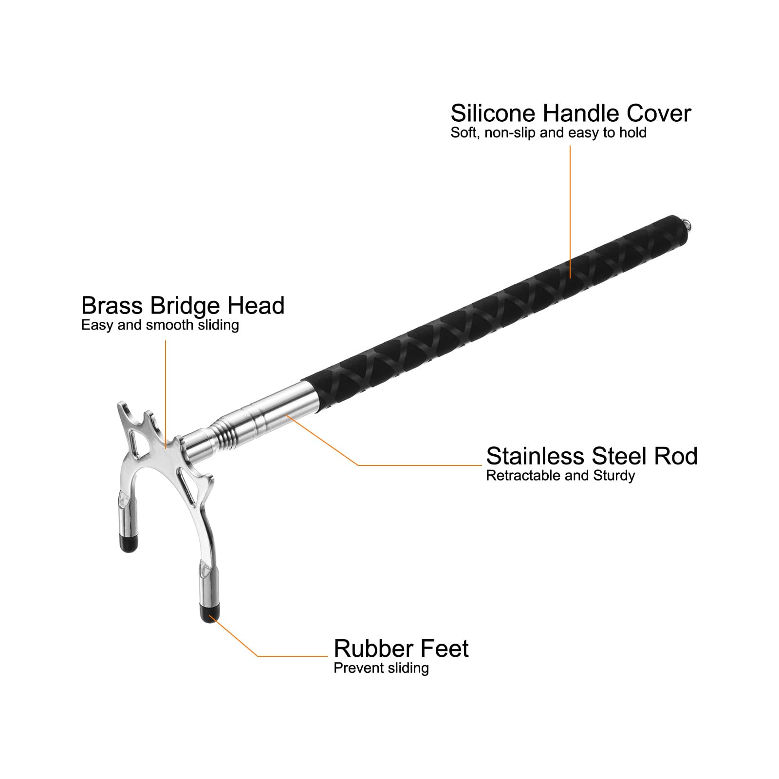 PATIKIL Retrattile Biliardo Stecca Bastone Ponte, Silicone Biliardo Stecca Accessorio con 3 Rimovibile Ottone Ponte Testa per Biliardo Tavolo Concorso, Argento
