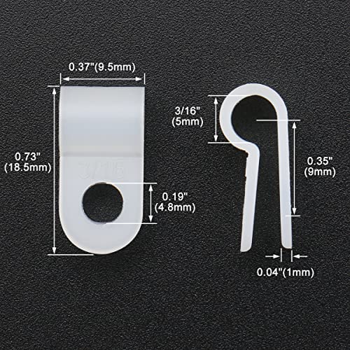 Image of BAOMAIN 3 /16-Inch R-Type Cable Clamps, 1000-Pack Wire Nylon Wire Management Clips, UC-0.5 Screw-On Cord Fasteners for Home, Office, and Industrial Use