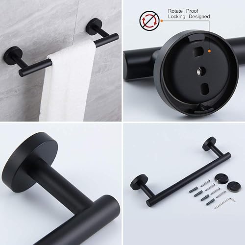 Miniatura 4 de Kit de accesorios de baño negro mate de 5 piezas para montar en la pared, incluye toallero doble de 24 pulgadas, barra de toalla de mano de 12