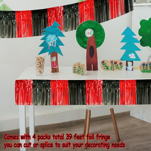 Image of 4 Packs Total 39 Feet Parade Floats for Trailer Car, Black Red Foil Fringe Garland Tinsel Streamers Banner Table Skirts for Graduation Homecoming Wedding Birthday Party Decor