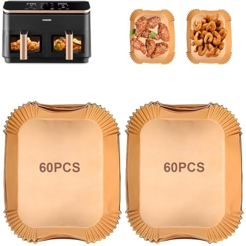 120 Hojas Papel Freidora Aire para COSORI Air Fryer 8,5 L, Moldes Papel Air Fryer Cuadrado para COSORI Dual Zone AirFryer 8,5L, Air Fryer Accesorios