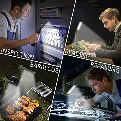 Coquimbo Torch Rechargeable, Rechargeable Work Light Inspection Lamp Camping Light with Magnetic Base 360° Rotate Grill Light for Home, Workshop, Emergency Use (2 Pack, Green)