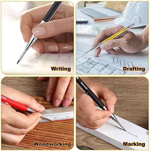 [NEW] Enhon 3 Pcs Carpenter Pencils with 39 Refills, Deep Hole Mechanical Woodworking Construction Pencil with Built in Sharpener, Black Red Yellow Carpentry Marking Scribe Tools for Architect Draft