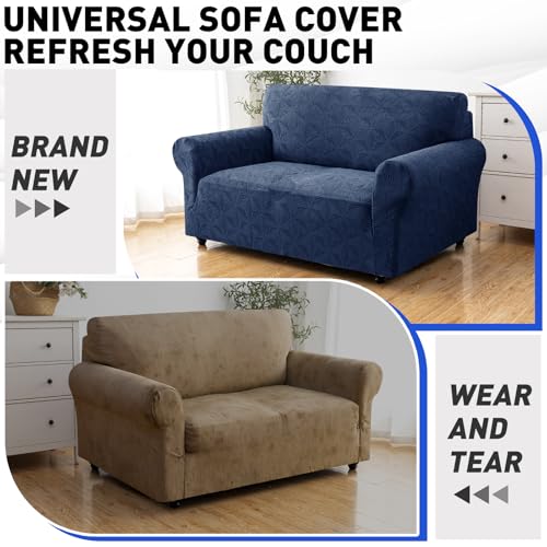 YEMYHOM 1 Piece Stretch Couch Covers for 3 Cushion Couch, Jacquard Sofa Cover with Non-Slip Elastic Bottom, Thickened Slipcover Furniture Protector for Dogs Pets (Large, Navy） by YEMYHOM - Image 6