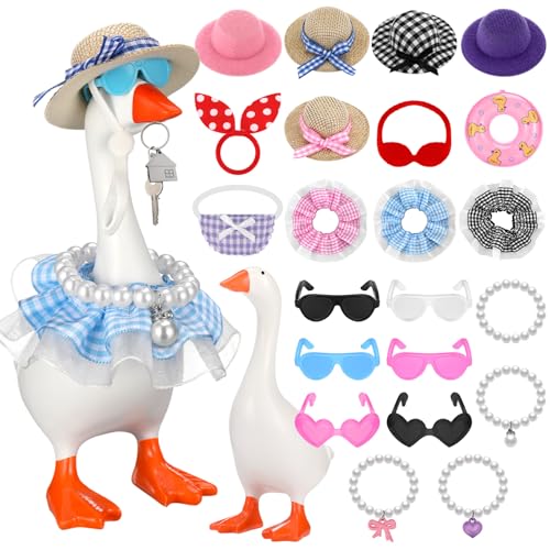 Desk Mini Goose Key Holder 7 Inch with 6 Set Outfits, Desk Goose Clothes for Cute Desktop Resin Porch Goose Magnetic Statue, Tool Holder Home Decoration, Bedroom Decor Housewarming Gift by DERTE - Used condition - US$18.35