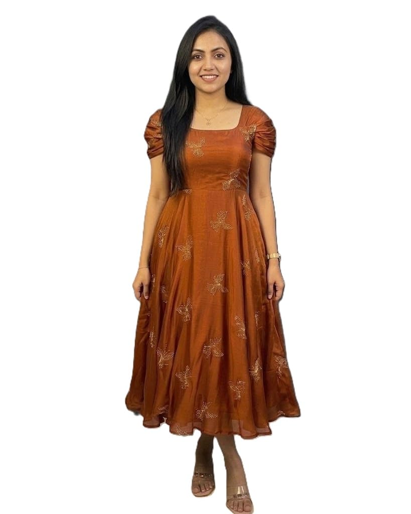 Women's Rangoli Silk Flared Maxi Gown-image-25