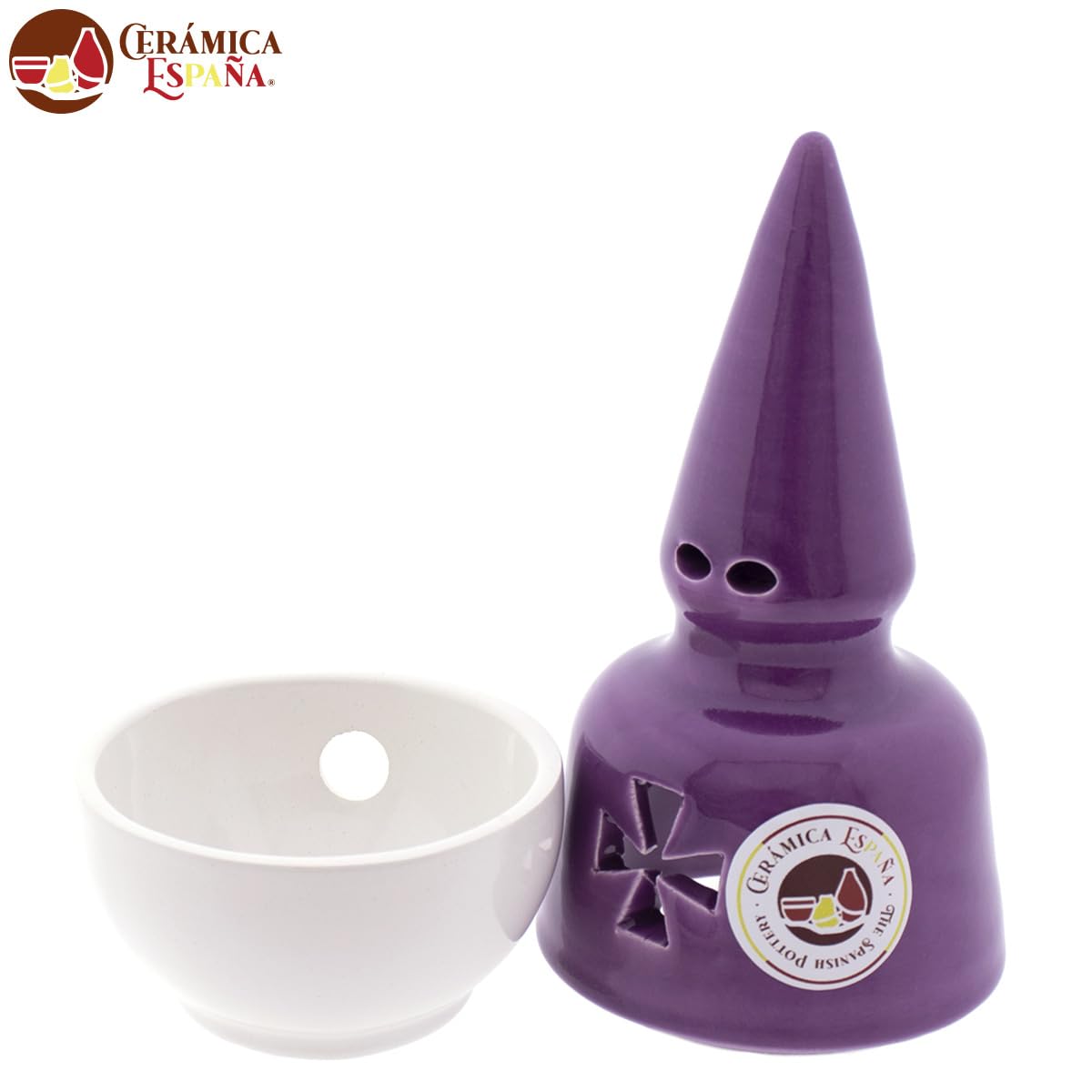 CERÁMICA ESPAÑA | Incensario nazareno Bianco-Viola | Incensari religiosi | Incensari di fango | Incensari originali | Incensario Settimana Santa | 9x9x20 cm