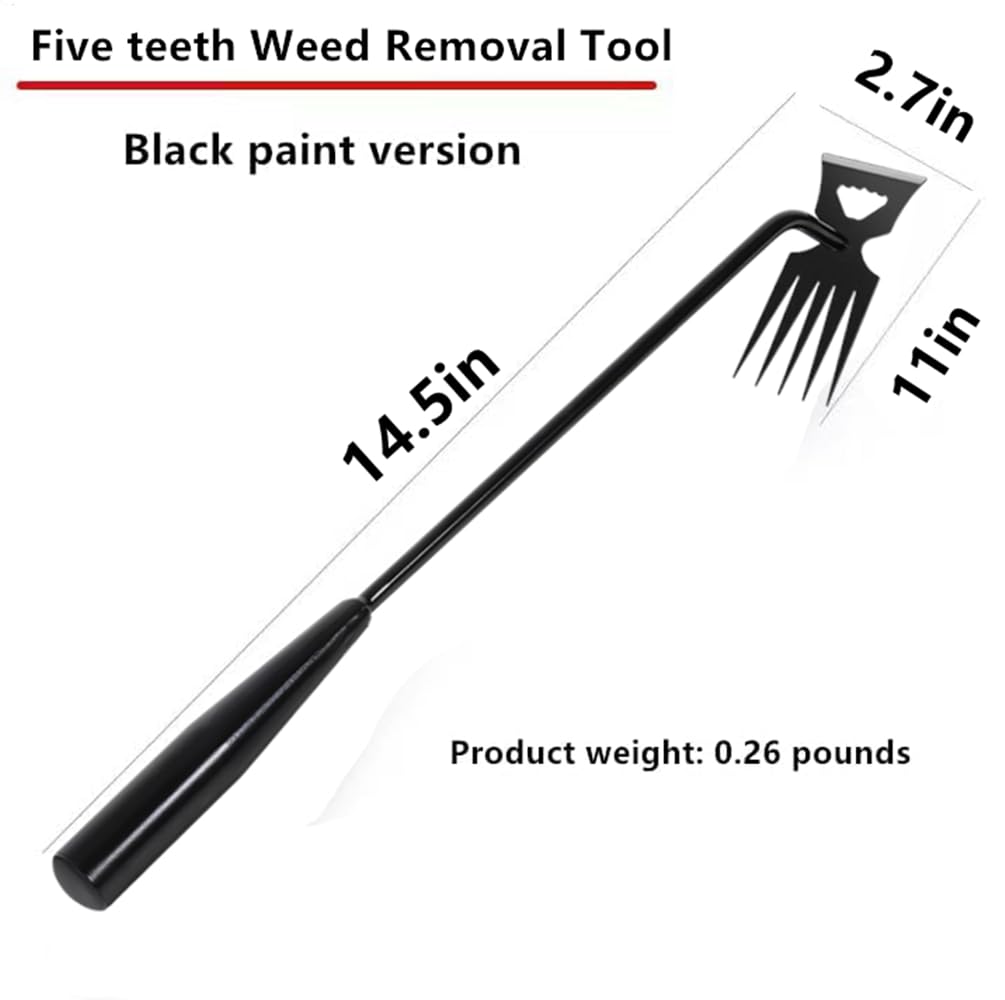 Weed Removal Tool, 2025 New Garden Weeding Tools Manganese Steel Hand Weeder Tool with Handle, 5 Teethes Dual Purpose Manual Weeders Tool Weed Tool for Garden (Black)