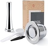 Stainless Steel Reusable Coffee Capsules Permanent Coffee Pod Holder Compatible for N-espresso Original-Line Machines (Silver capsules tamper)