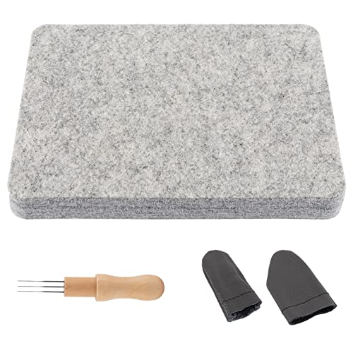 Needle Felting Pad- 8\" x 10\" x 1\" Firm Natural Wool Felt Pad Needle Felting Mat Felting Supplies for Any Precision Felting Project, with 3 Felting Needles and 2 Leather Finger Guards