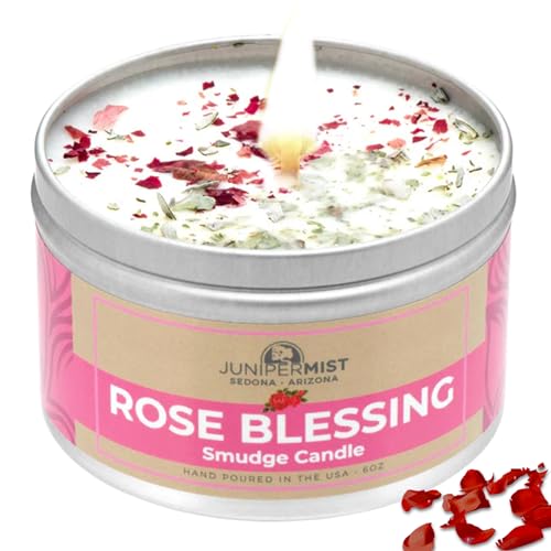 Rose Smudge Candle (6oz) Love and Healing – Energy Cleansing Candle – Real Sage & Essential Oils – Spiritual for Protection, Meditation & Manifestation – Soy-Based – Made in The USA