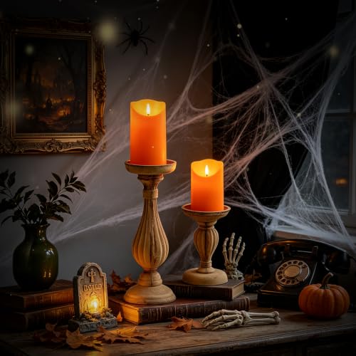 Image of Nimiko Flameless Candles with Remote, Battery Operated Flickering Flameless Candles, LED Candles with Timer 2 /4 /6 /8H, with Realistic LED Candles Set of 9 (D3 x H 3 inch 4 inch 5 inch 6 inch 7 inch) (Orange)