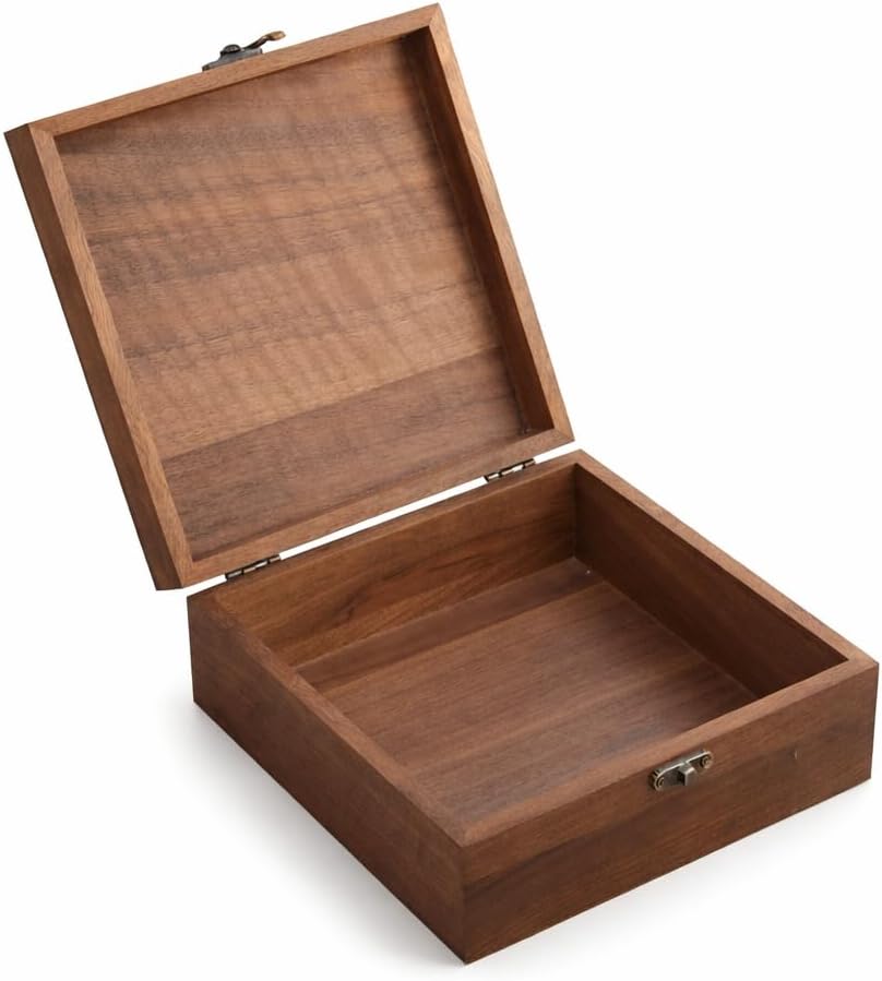Walnut Wood Storage Box with Metal Lock, Handmade Wooden Keepsake Organizer for Jewelry, Desk, Home Decor & Gift (7.48" x 7.48" x 3.07")
