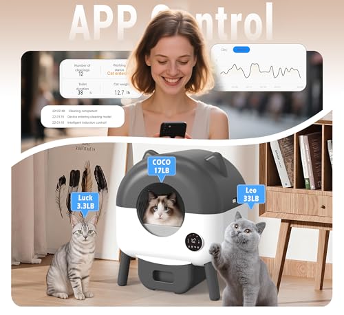 Automatic Self Cleaning Litter Box, MeowWhimsy Extra Large Automatic Cat Litter Box Self Cleaning Robot S7 for Cats, Smart Safety Sensors-App Control-Low Noise, Washable Tray,40 pcs Trash Bag - Image 3