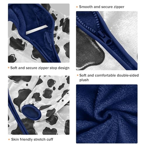 Cow Print Toddler Fleece Jacket Girl Boys Hooded Fleece Jacket Coat Warm Outwear Zip-up 3-10T3