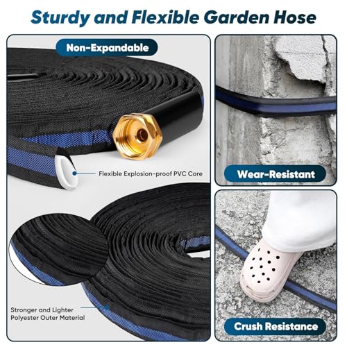Hepciee Garden Hose 50ft, Non-Expanding Water Hose, Flexible Ultra-Light, Anti-Kink, Wear-Resistant, Portable, Easy Storage, Hose with 3/4 for Outdoor, Garden, Yard and Lawn, Black Dark Blue — view 2