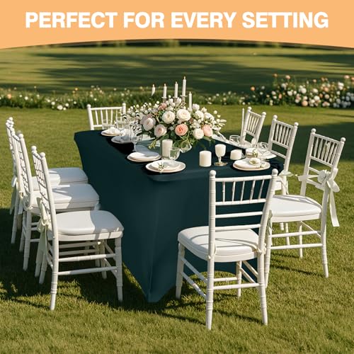 LGJIAOJIAO 2 Pack 6 Feet Hunter Green Spandex Tablecloth for Tables, Fitted & Stretch, Washable, Wrinkle Resistant, Perfect for Event, Wedding, Party, Banquet, Cocktail, Festival, and Table Protector by LGJIAOJIAO - Used condition - Image 6