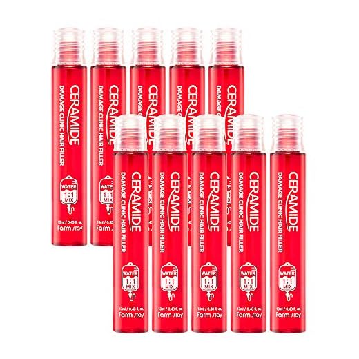 FARMSTAY Ceramide Damage Clinic Hair Filler 10 x 13 ml Hair Treatment Restaura Estructura del Cabello Lo Alisa Revitaliza Brillo y Suavidad al Cabello Componentes Producto aumentan Densidad