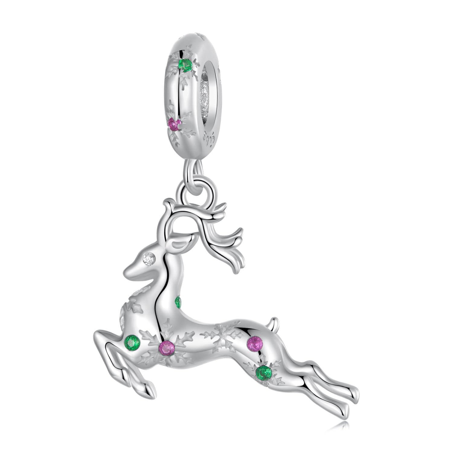 Qings Charm Set Ciondoli Natalizi In Argento 925: Pupazzo Di Neve, Renna, Babbo Natale, Albero, Fiocco, Campana - 3