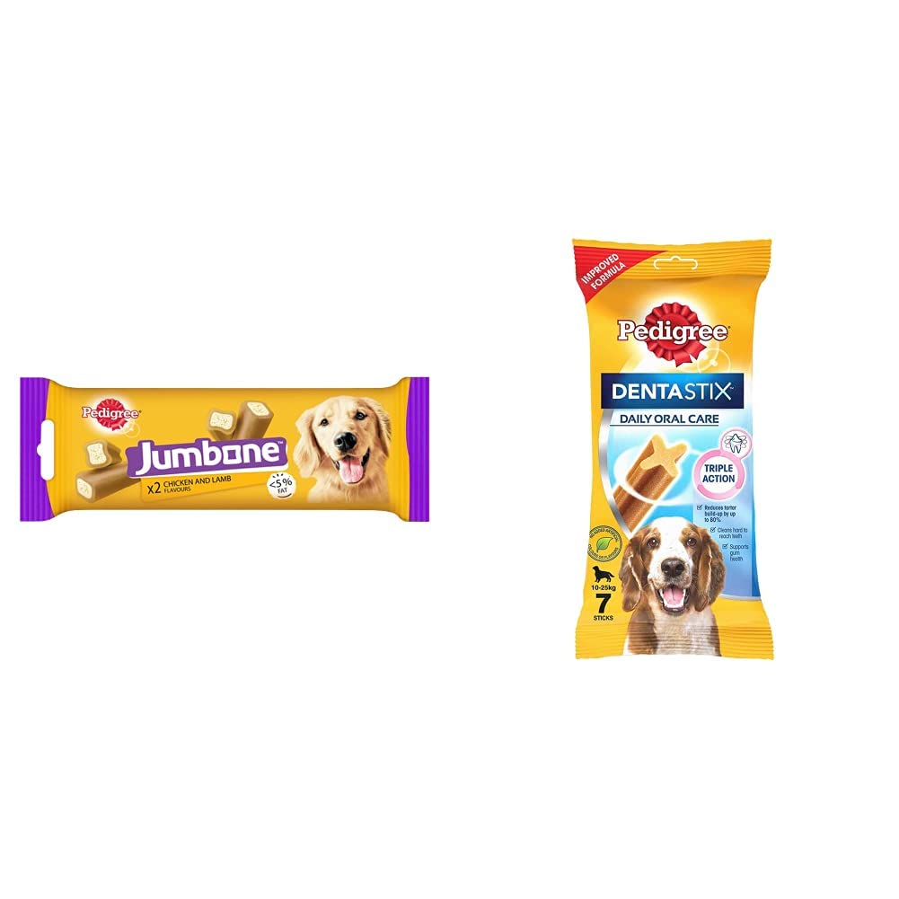 Pedigree Jumbone Adult Dog Treat, Chicken & Lamb Flavour 180g (Pack of 2)&Pedigree Dentastix Oral Care Treats for Medium Breed Adult Dogs (10-25kg), 7 Sticks, 180g Weekly Pack (B0BP54QFC4) Amazon Price History, Amazon Price Tracker