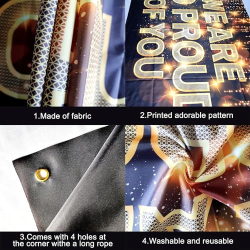 Image of Graduation Decorations 2026, We Are So Proud of You Banner - XtraLarge, 72x44 Inch | Black and Gold Congratulations Banner for 2026 | Graduation Banner | Proud of You Backdrop - KatchOn