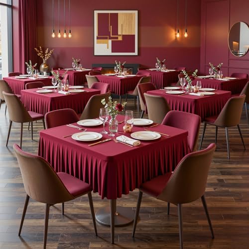 PARTISKY Burgundy Square Spandex Tablecloths 34x34 Inch, Wrinkle Free Fitted Square Table Cloth Stretch Card Table Cover for Kitchen Dinner, Holiday Party, Wedding Banquet, Display Trade Show by PARTISKY - Used condition - Image 3
