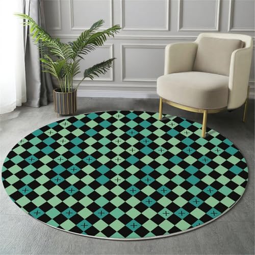 Tapis rond vert 120cm salon chambre déco géométrique imprimé