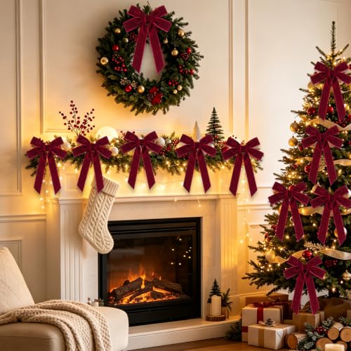 Velvet Bows for Christmas Tree, Burgundy Christmas Ornaments, 12Pcs, 5x 8IN - image 6