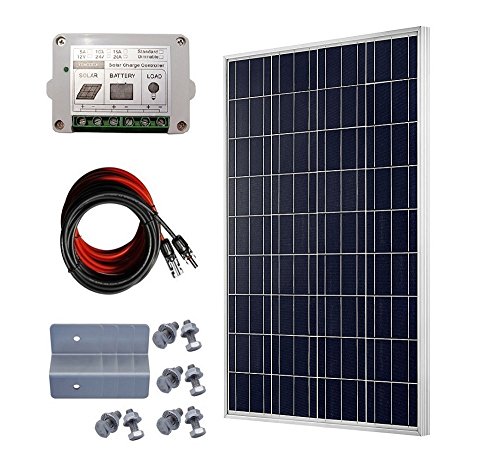 ECO-WORTHY 100W 12V Polycrystalline Solar Panel Kits for Charging 12 Volt Battery: 100 Watt Solar Panels + Solar Cable + 15A PWM Charge Controller + Z Bracket Mounts