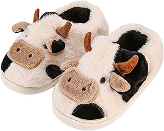 Fluffy Cow Slippers For Women Cartoon Cow Cotton Slippers, Animal Slippers Winter Indoor Outdoor Slippers For Women Girls Warm Cozy Non-Skid Comfy Home Floor Slippers Shoes