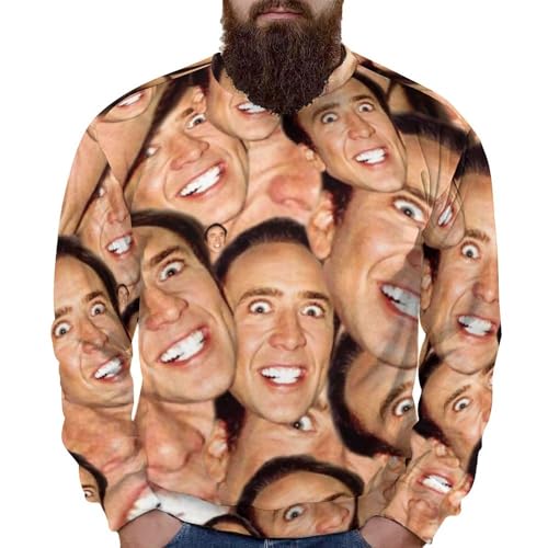 [ラヘルツ] Nicolas Cage Collage ニコラス・ケイジ トレーナー メンズ 秋服 長袖 パーカー Tシャツ クルーネック スウェット プルオーバー 春 秋 冬 S