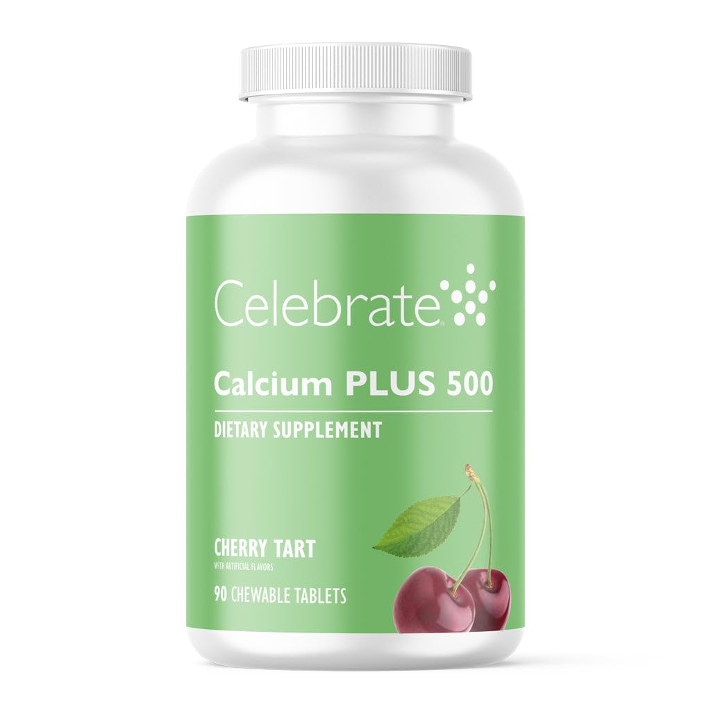 Celebrate Vitamins Calcium Plus - 500mg Calcium Citrate, 333 IU Vitamin D3 & 34mg Magnesium for Post Bariatric Surgery - Gluten-Free & Sugar-Free - Cherry, 90 Chewable Tablets