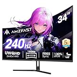 Amzfast 34インチ ゲーミングモニター 240Hz 曲面ウルトラワイド UWQHD 3440x1440 1ms MPRT 130%sRGB VAパネル 3000:1コントラスト HDR400 Adaptive Sync フリッカー防止 PIP PBP機能 ブルーライト低減 HDMI 2.1FRL*2 VRR対応 DP1.4 *2 75x75 VESA 5年保証 AMZG34C5Q Pro